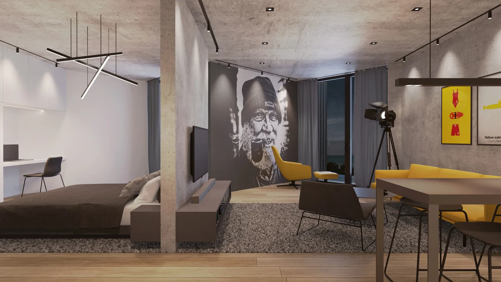 Pinea Pobierowo | apartament z żółtą kanapą